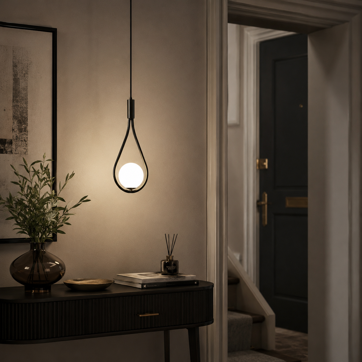 Brass Teardrop Pendant Light, Modern Hanging Bedside Lamp