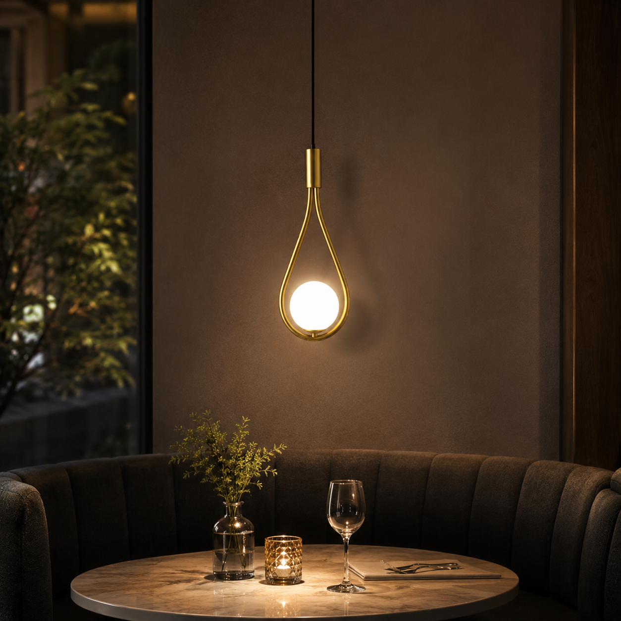 Brass Teardrop Pendant Light, Modern Hanging Bedside Lamp