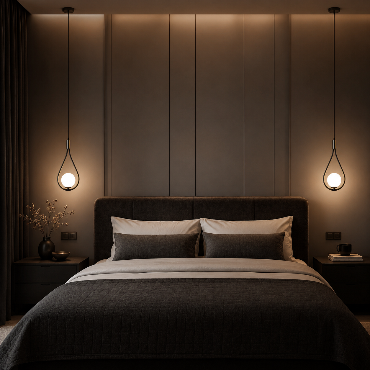 Brass Teardrop Pendant Light, Modern Hanging Bedside Lamp