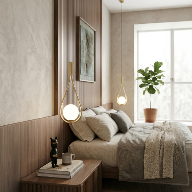 Brass Teardrop Pendant Light, Modern Hanging Bedside Lamp
