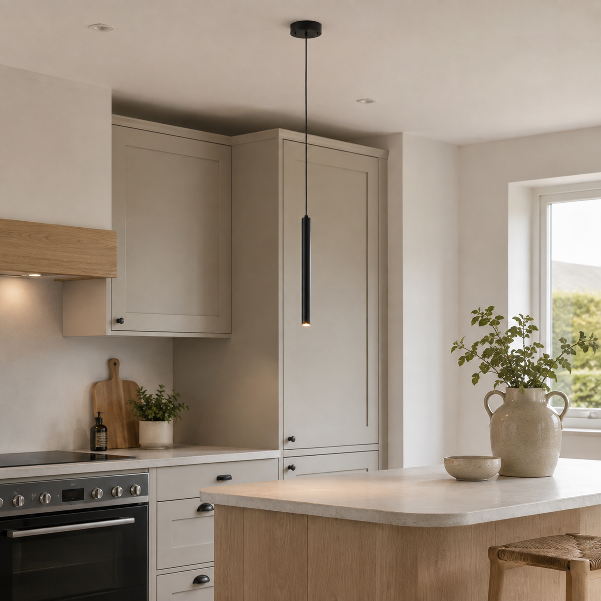 Black Cylinder Pendant Light, Nordic LED Ceiling Lamp for Kitchen Island & Dining Table
