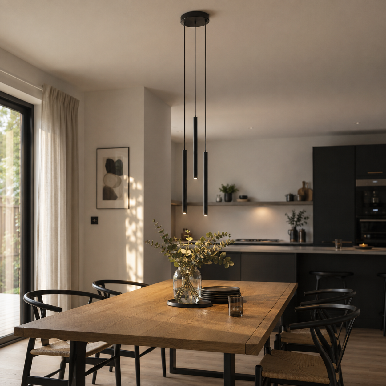 Black Cylinder Pendant Light, Nordic LED Ceiling Lamp for Kitchen Island & Dining Table