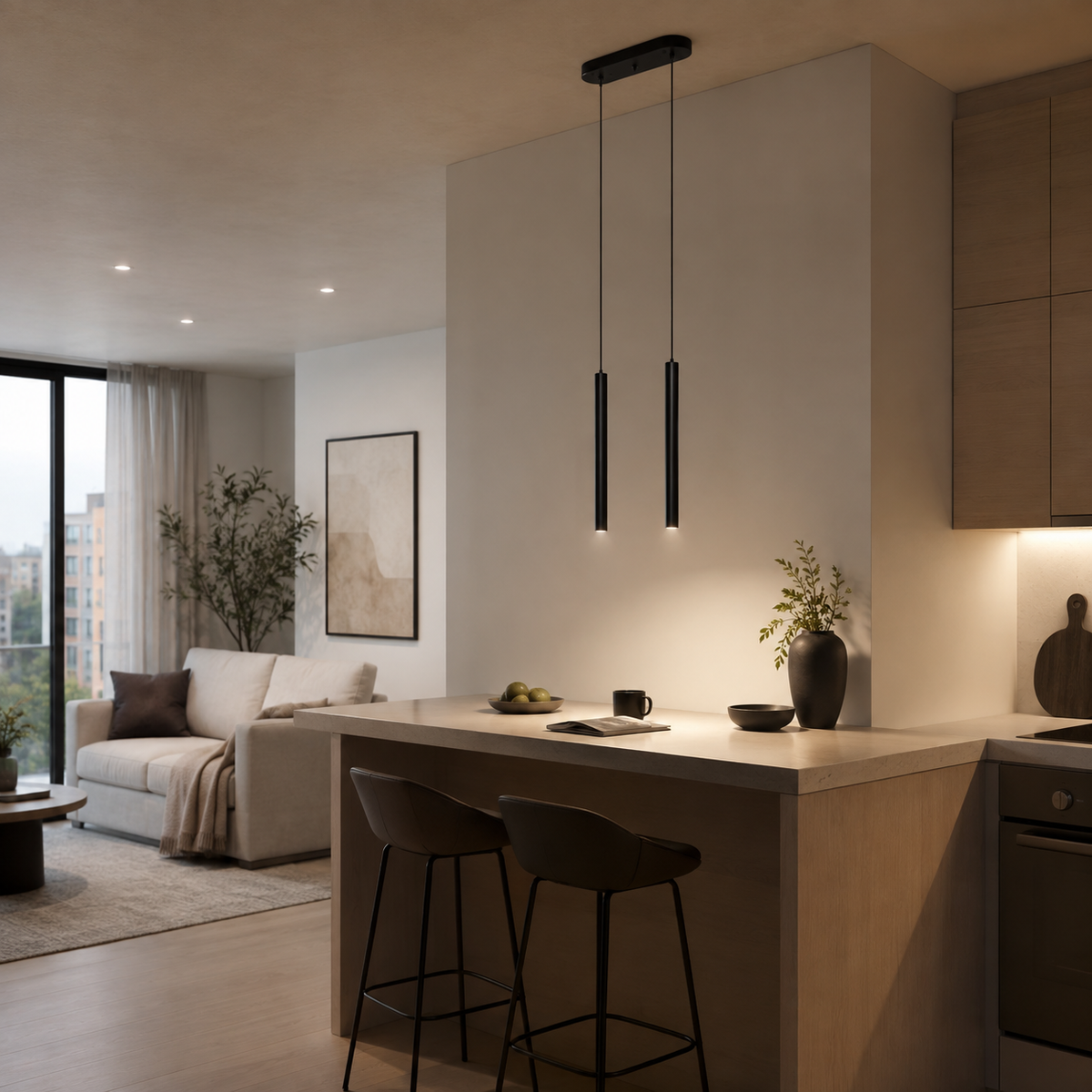Black Cylinder Pendant Light, Nordic LED Ceiling Lamp for Kitchen Island & Dining Table