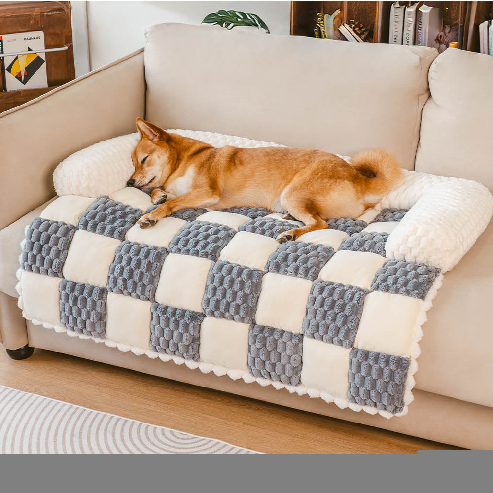 Plaid Cozy Sofa Protector Dog Mat Soft Fleece Anti Slip