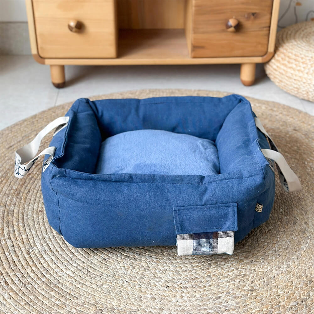Portable Pet Bed with Handle Cozy Washable Dog Bed