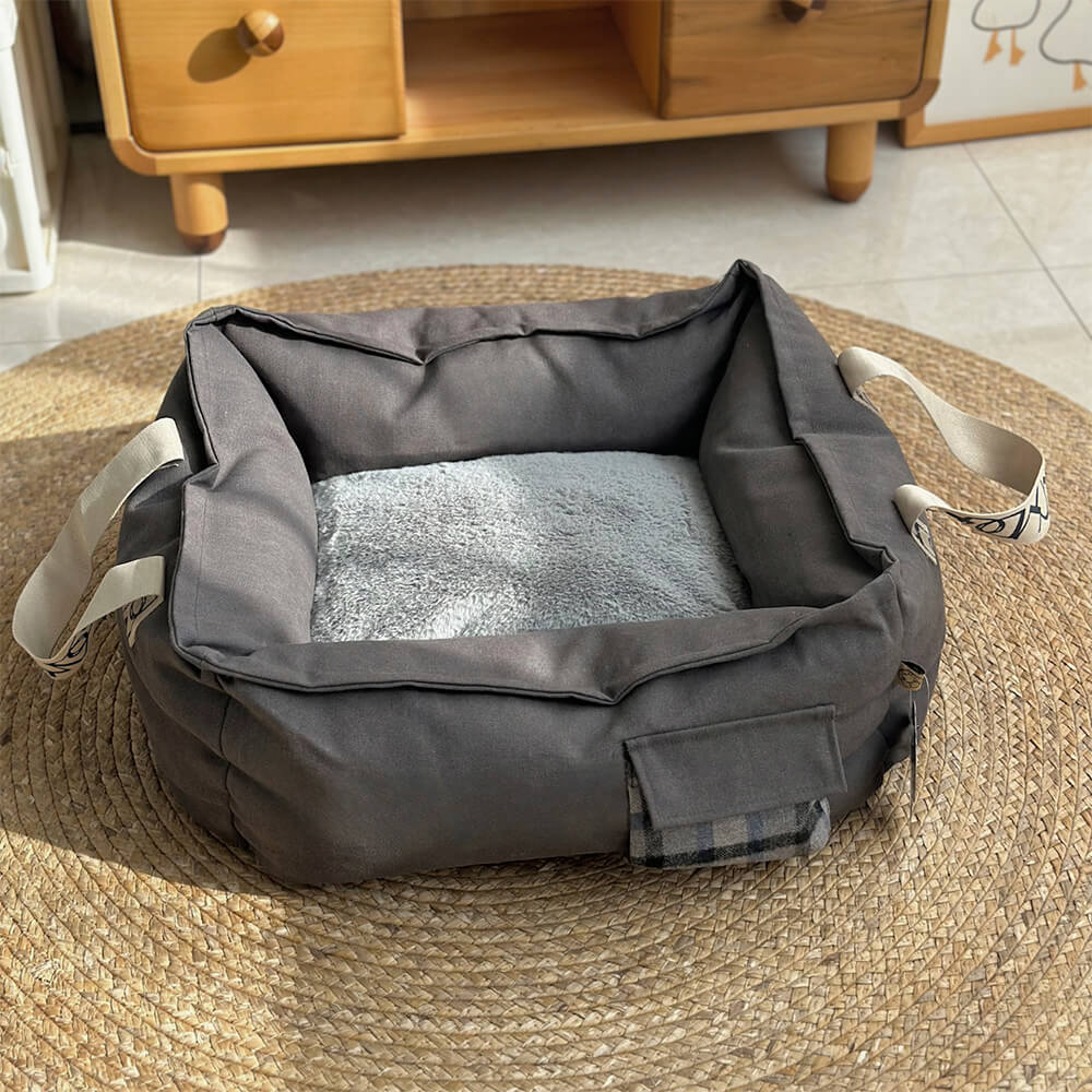 Portable Pet Bed with Handle Cozy Washable Dog Bed