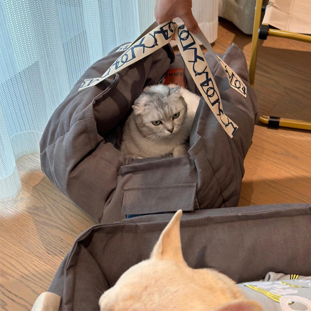 Portable Pet Bed with Handle Cozy Washable Dog Bed