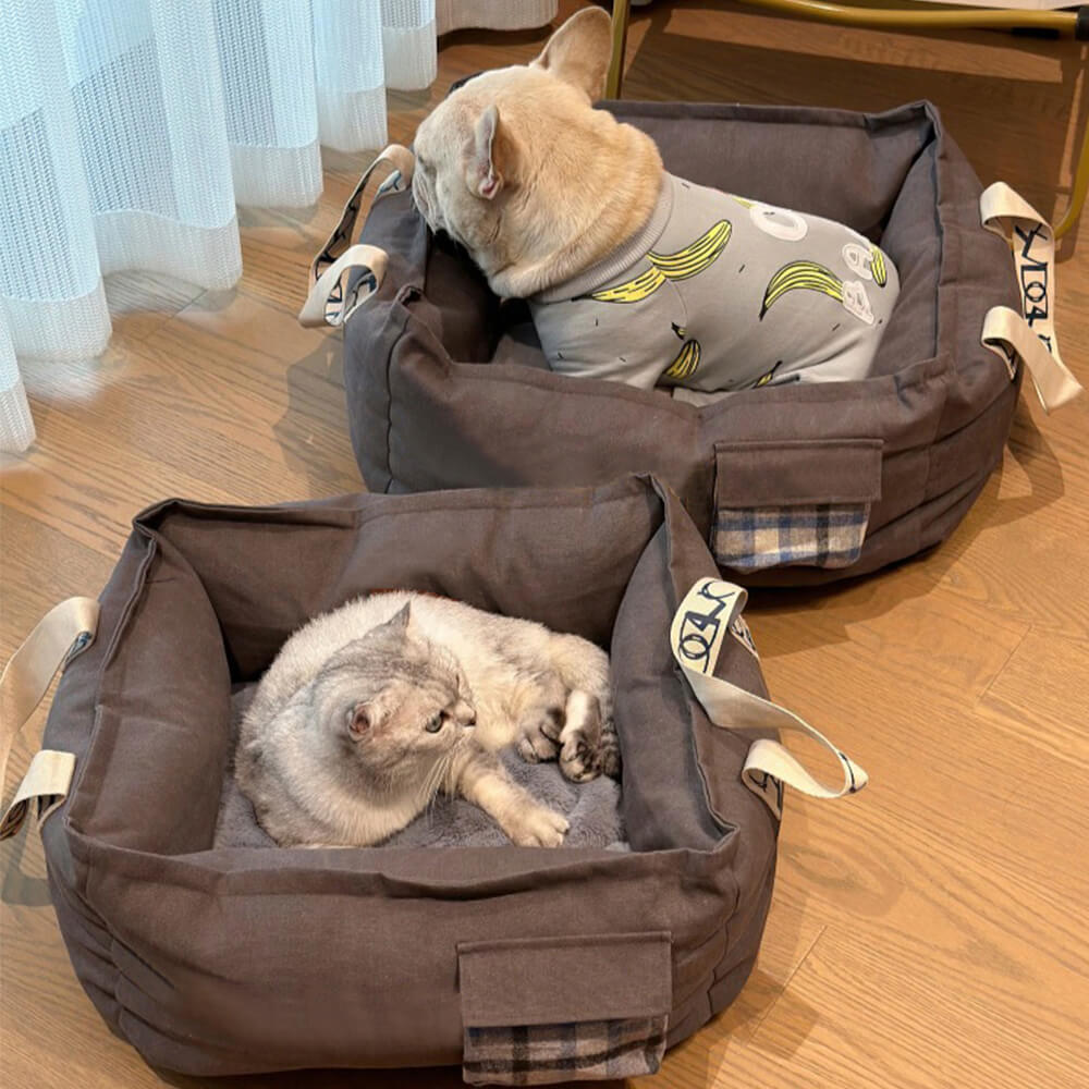 Portable Pet Bed with Handle Cozy Washable Dog Bed