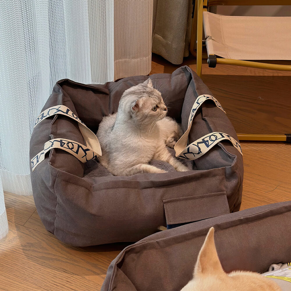 Portable Pet Bed with Handle Cozy Washable Dog Bed