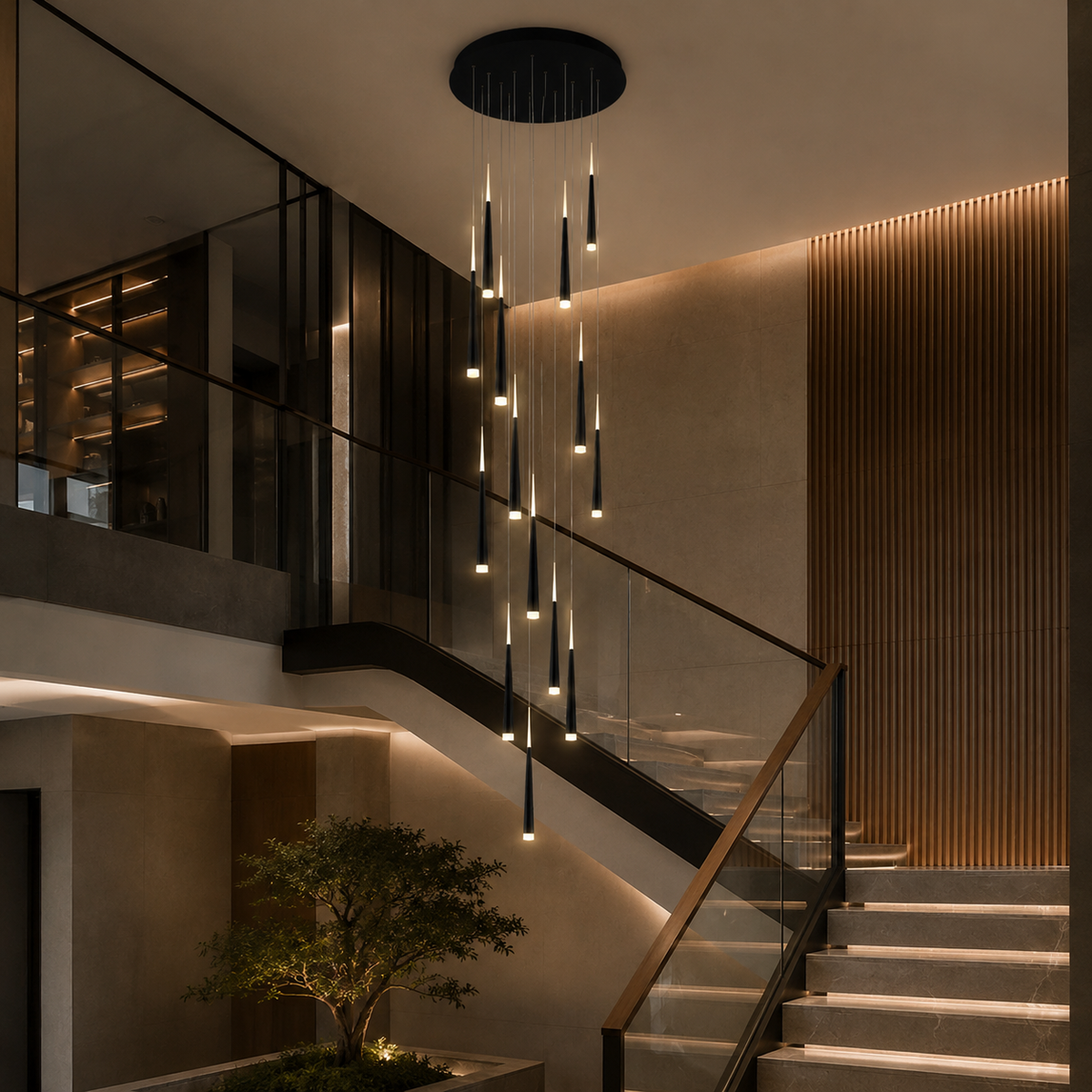Midnight Noir Chandelier – Sophisticated LED Pendant Ceiling Light for Living Rooms, Offices & Restaurants