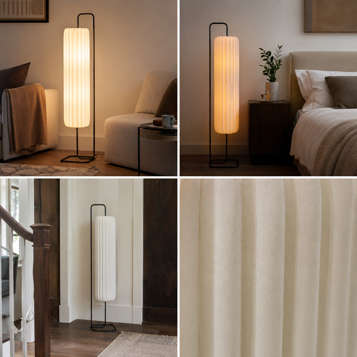 Modern Silk Japanese-Style Floor Lamp with Soft LED Illumination