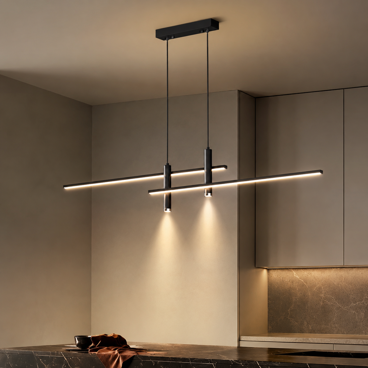 Modern LED Linear Pendant Light – Adjustable Height & Dimmable Options