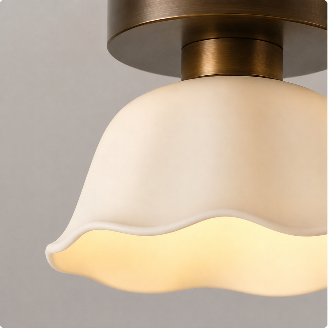 Vintage Ceramic & Glass-Style Ceiling Light – Warm Glow Semi-Flush | Ivory
