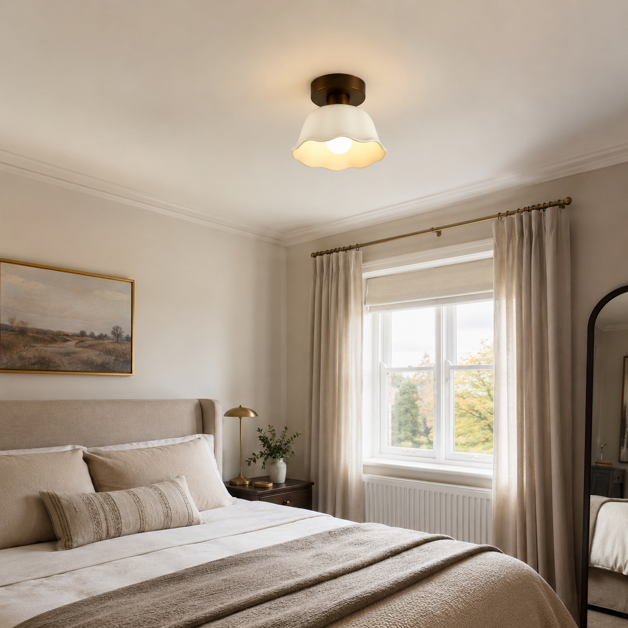 Vintage Ceramic & Glass-Style Ceiling Light – Warm Glow Semi-Flush | Ivory