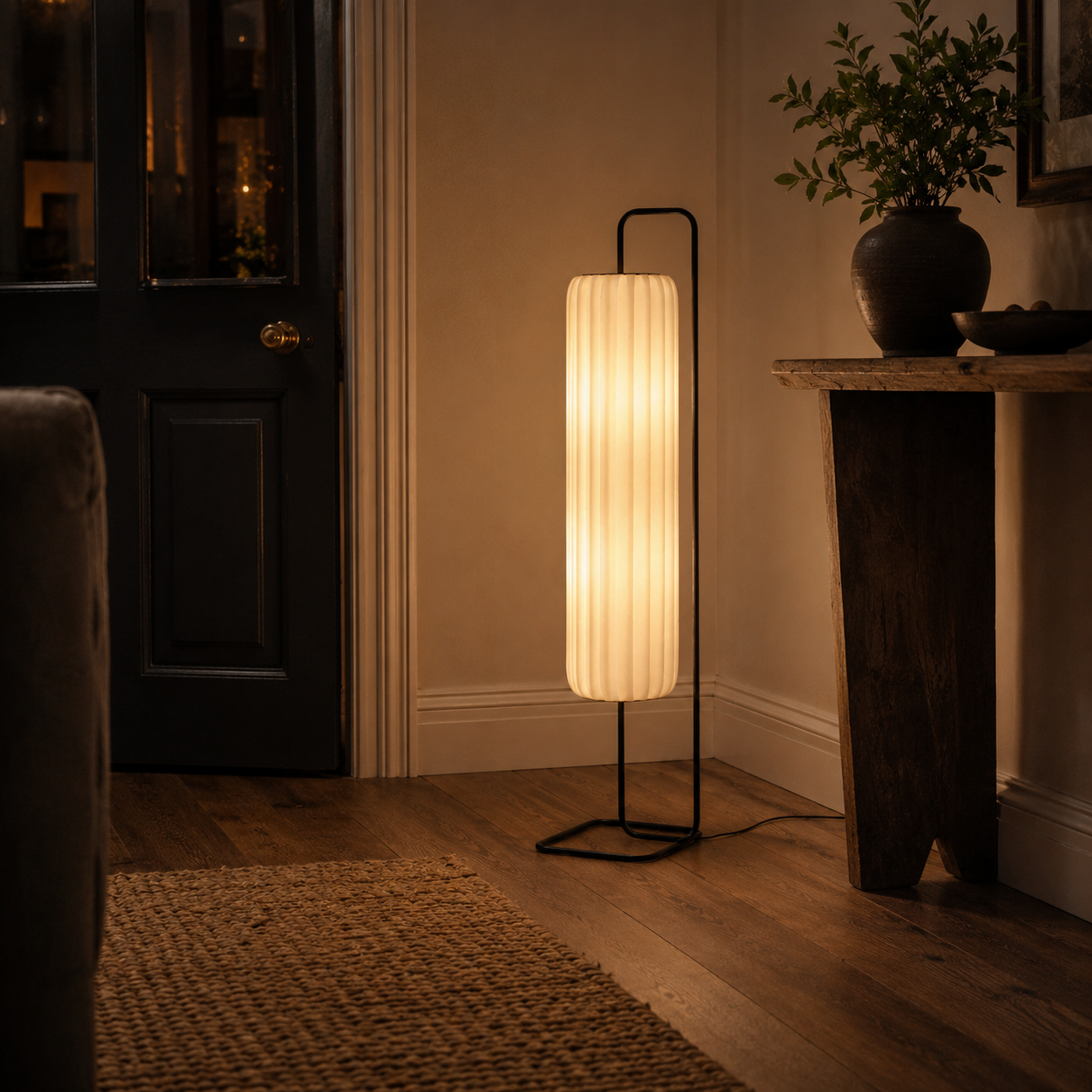 Modern Silk Japanese-Style Floor Lamp with Soft LED Illumination