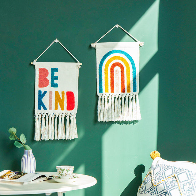 Tufted Wall Art – Geometric Rainbow Embroidery Tapestry