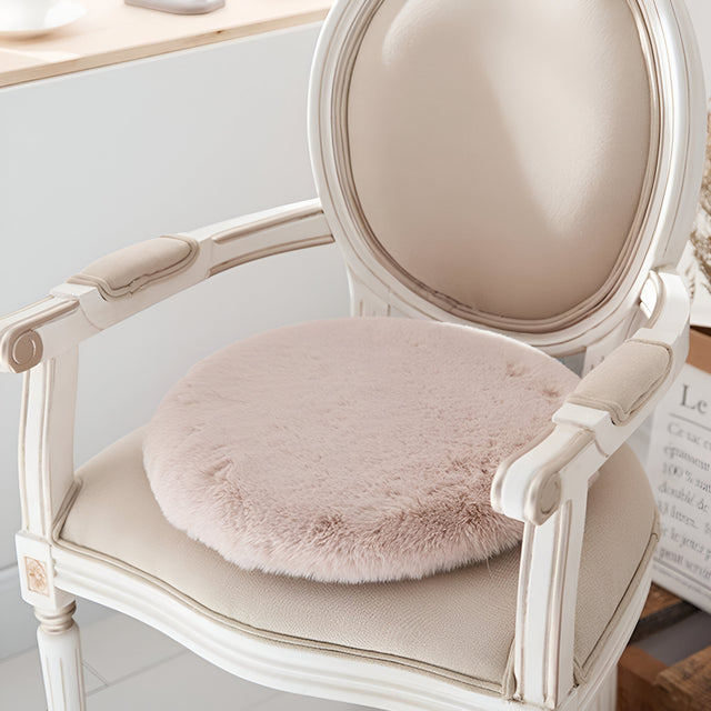 Soft Rabbit Fur Imitation Seat Cushion - Plush Round Design