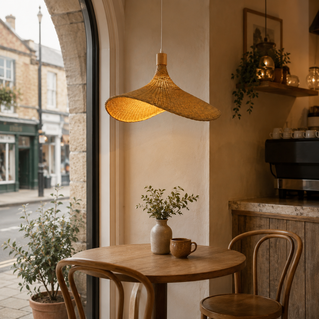 Hand-Woven Rattan Bamboo Pendant Light, Boho Ceiling Lamp for Kitchen Island & Dining Room