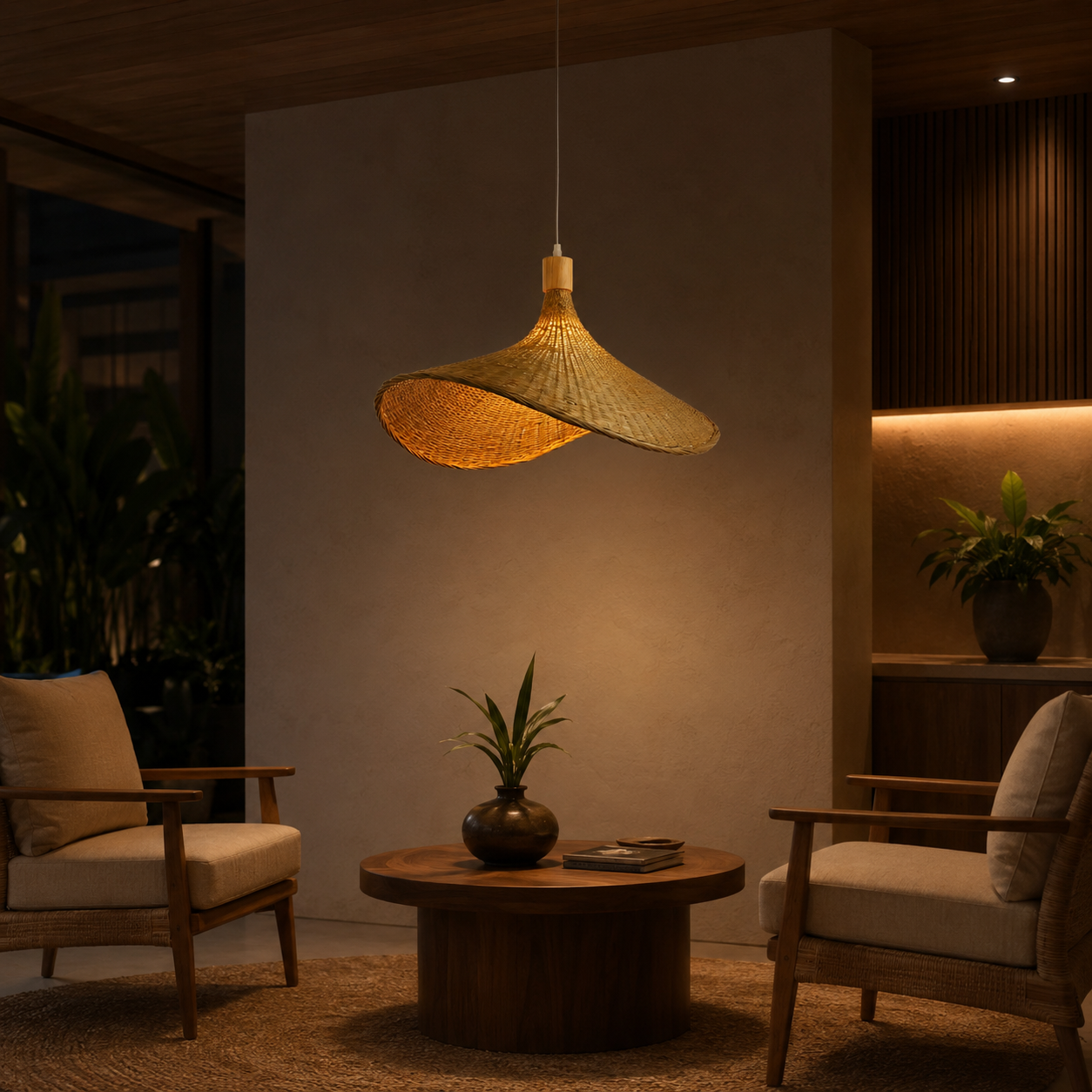 Hand-Woven Rattan Bamboo Pendant Light, Boho Ceiling Lamp for Kitchen Island & Dining Room