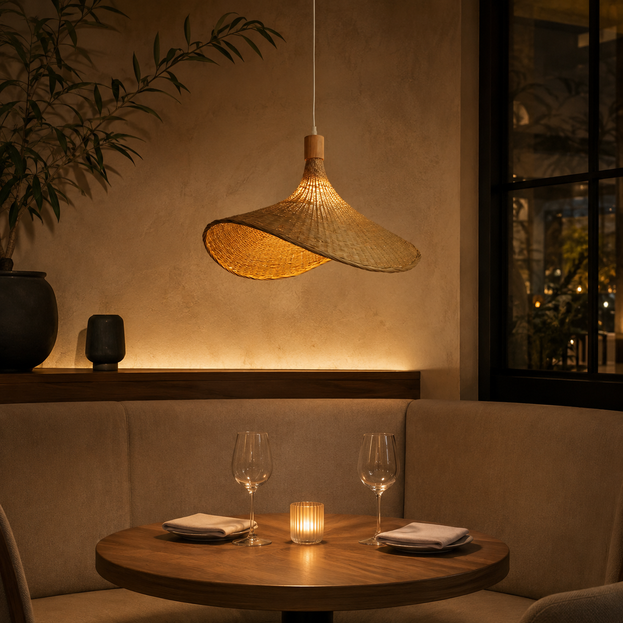 Hand-Woven Rattan Bamboo Pendant Light, Boho Ceiling Lamp for Kitchen Island & Dining Room