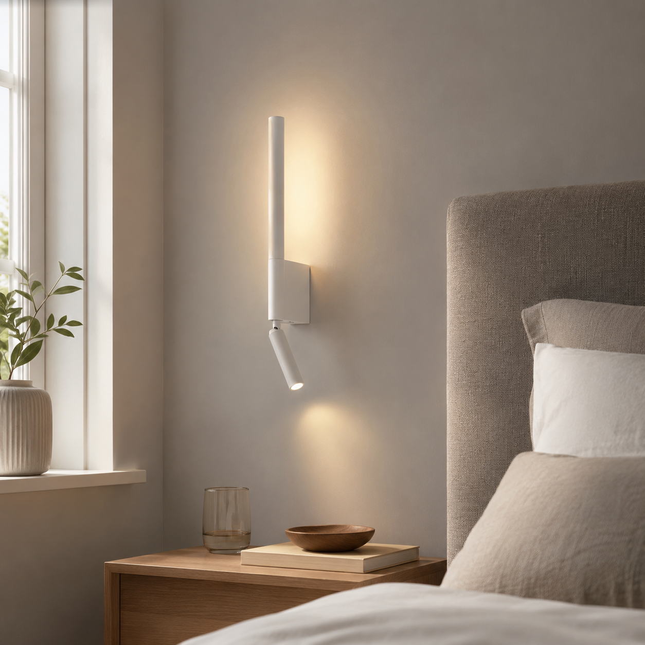 Bedside Reading Wall Light, Adjustable LED Sconce, Black or White