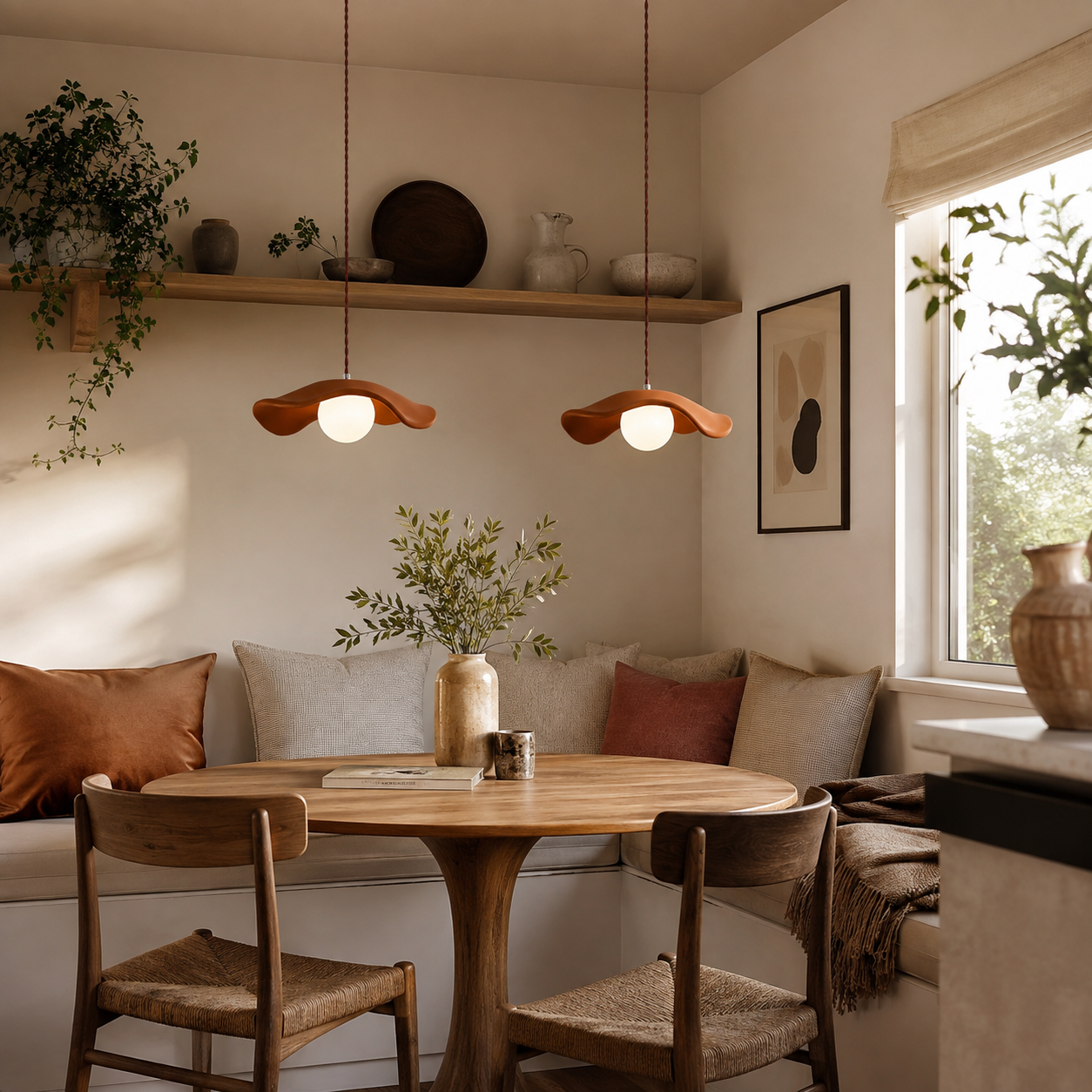 Hat Shade Pendant Ceiling Light, Wabi-Sabi Retro Lamp for Dining & Living Room