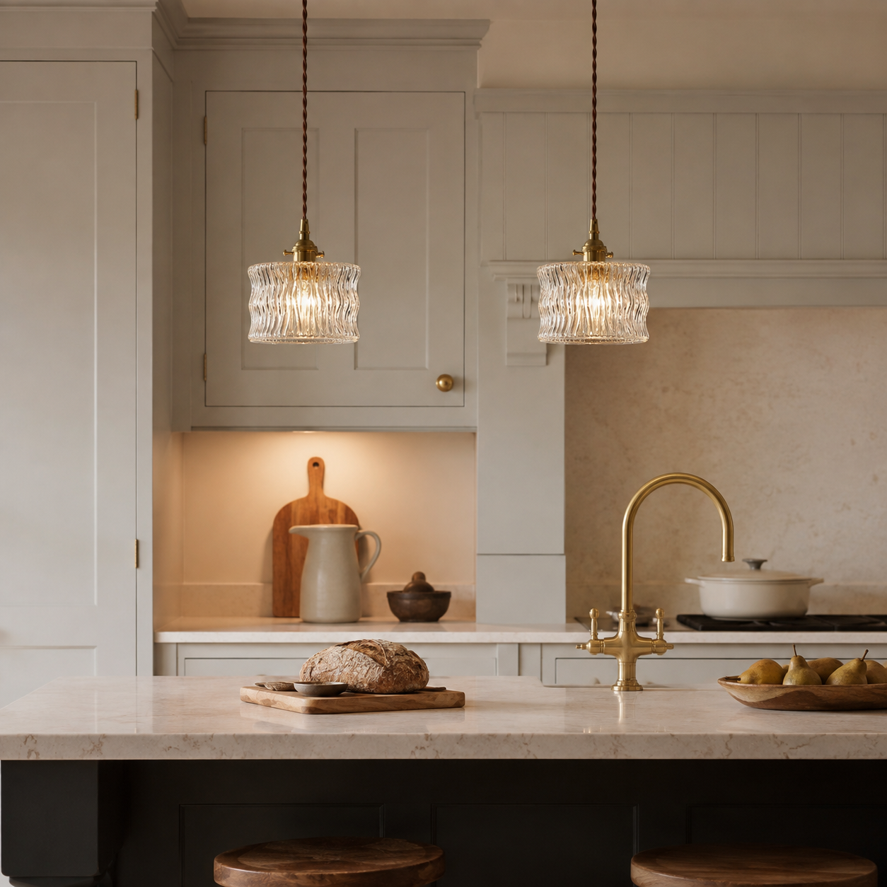 Vintage Fluted Ribbed Glass Shade Pendant Ceiling Light