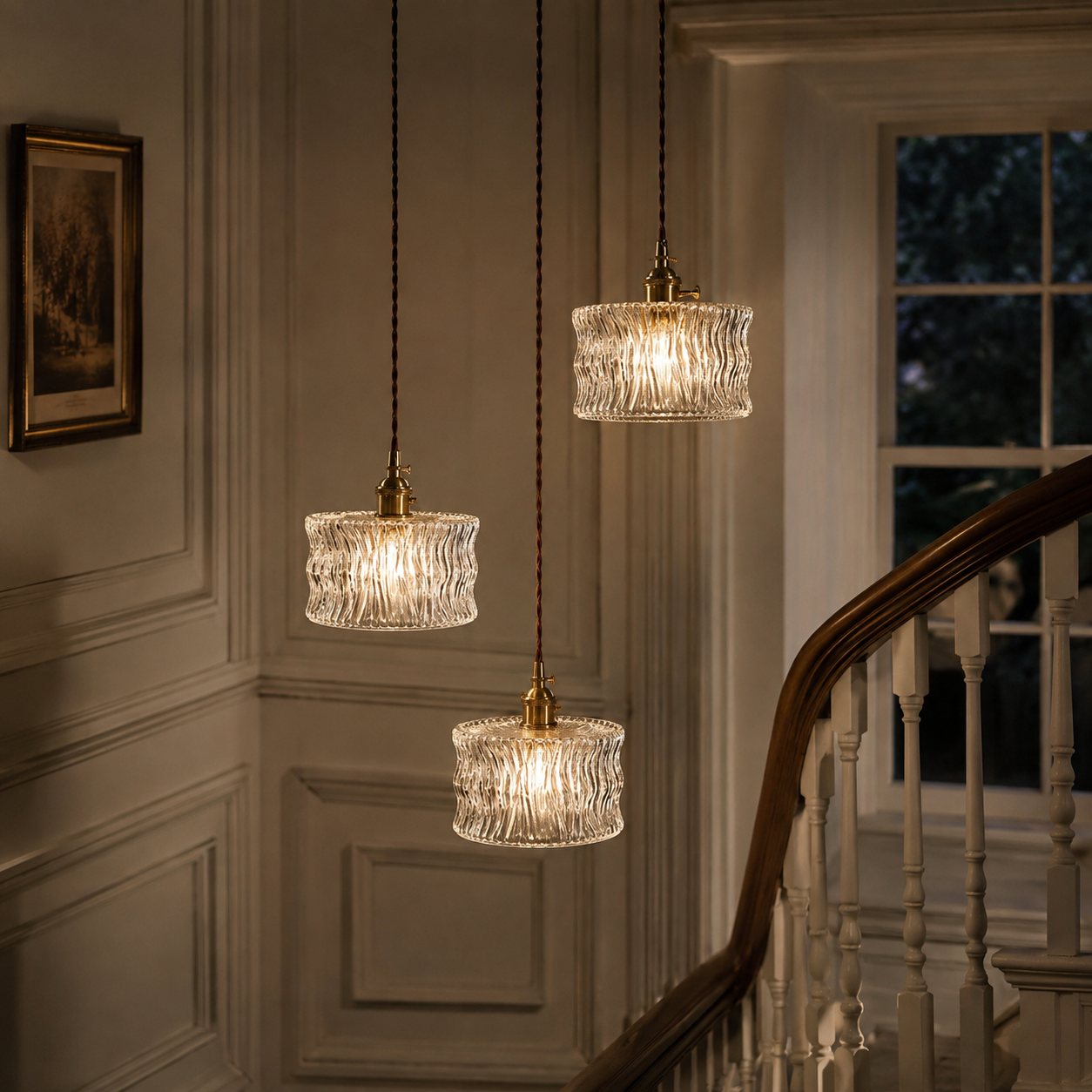 Vintage Fluted Ribbed Glass Shade Pendant Ceiling Light