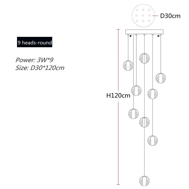 Polar Chandelier – Modern LED Pendant Light with Stainless Steel Frame & Glass Balls