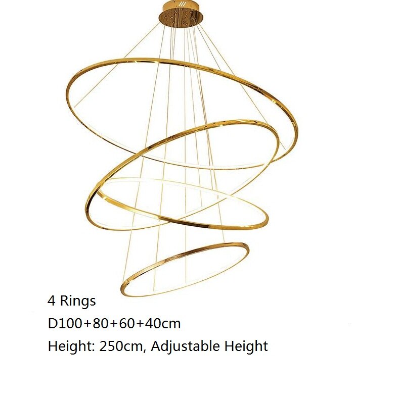 Vienna Chandelier – Modern LED Pendant Light with Stainless Steel & Gold Finish | Adjustable Hanging Length, Perfect for High Ceilings