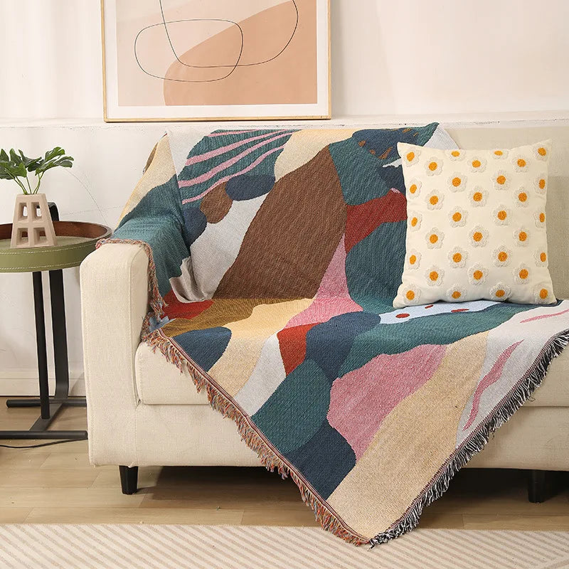 Geometric Abstract Blanket Art Tapestry InsOutdoor Camping Picnic Floor Mat Casual Tassels Sofa Cover Home Decor Throw Blankets-3