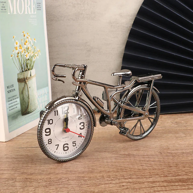 Vintage Bicycle Desk Clock with Handcrafted Design and Quartz Movement