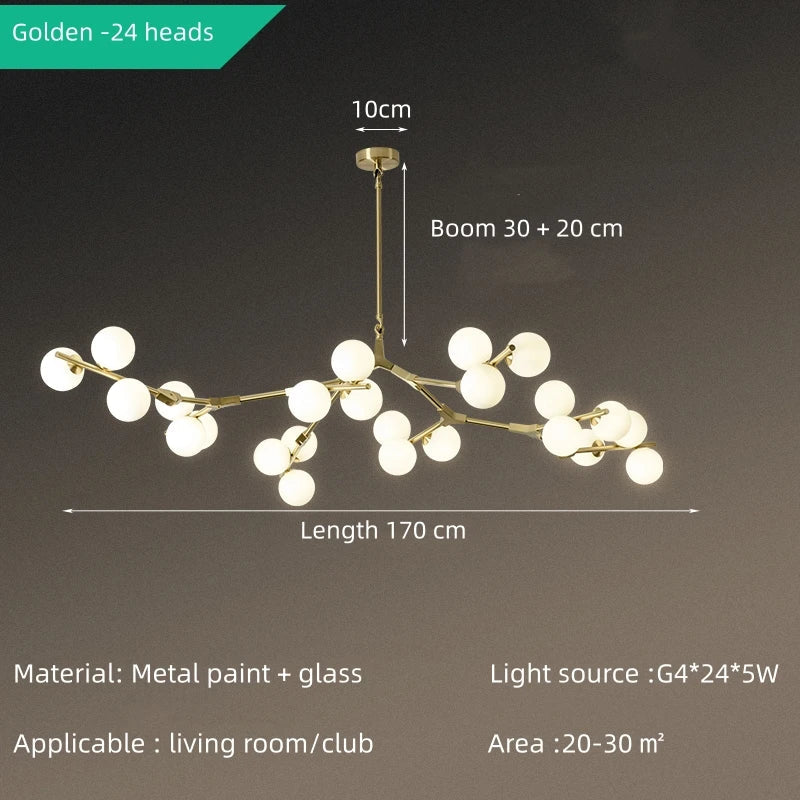 Solla Chandelier – Scandinavian LED Pendant Light with Frosted Glass Shades | Golden or Black Finish