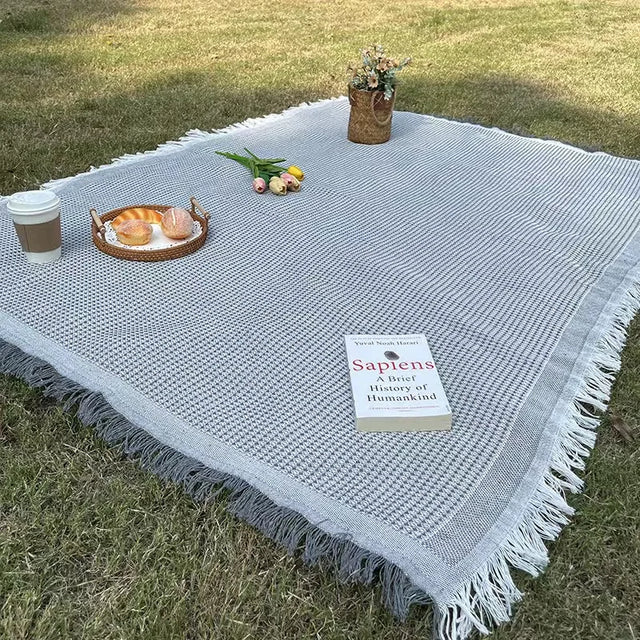 Variant image for Picnic Blanket with Tassel Camping Mat Lawn Pad for Outdoor Travel Portable Knitting Tablecloth Nap Bedspread-4