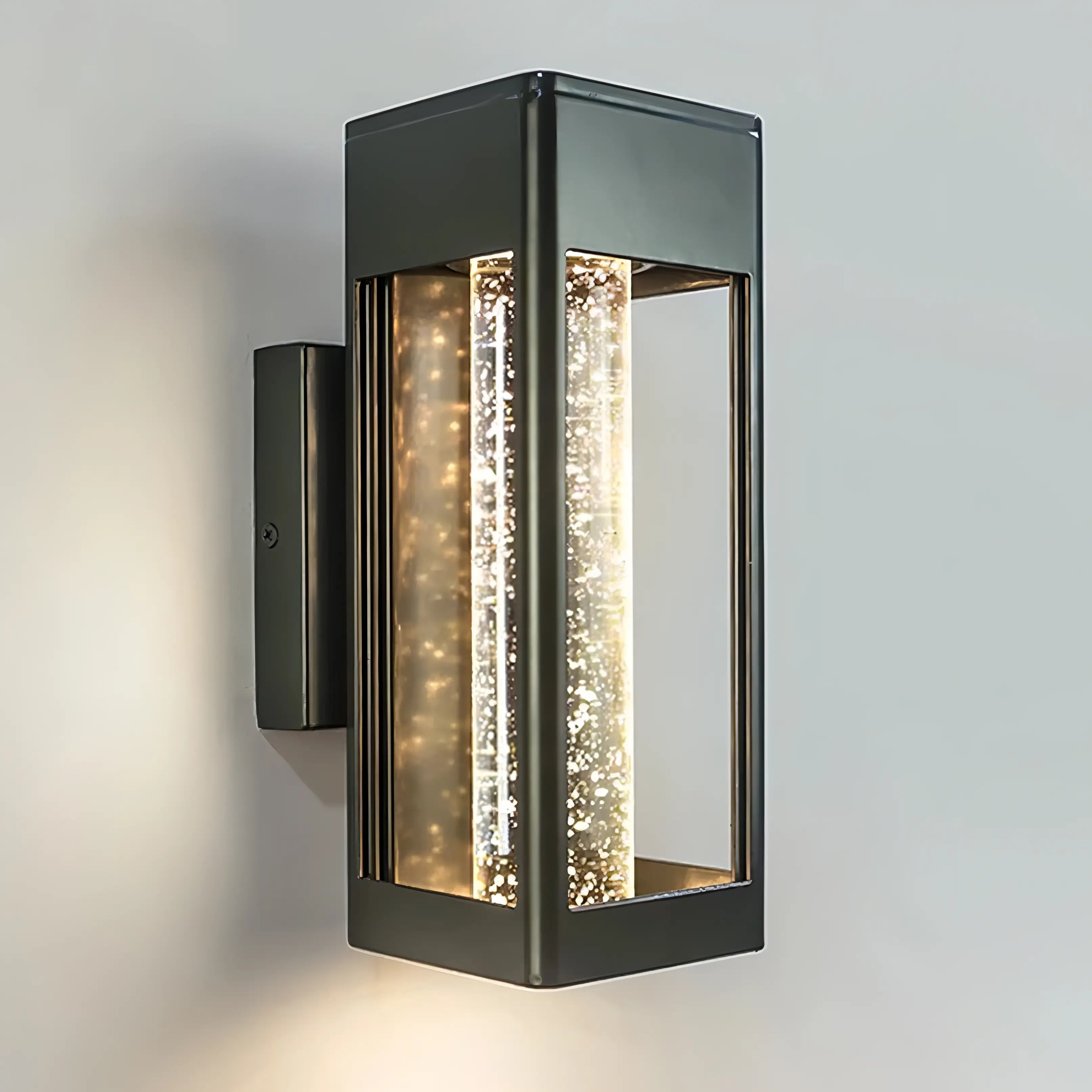 Holland Black Caged Crystal Bubble Glass Outdoor Wall Light