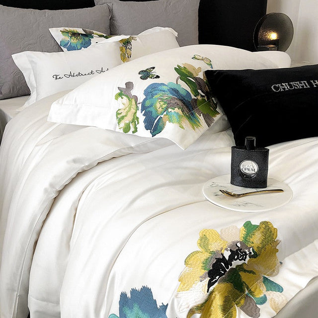 Celeste Duvet Cover Set – 1000 TC Egyptian Cotton with Elegant Embroidered Detailing