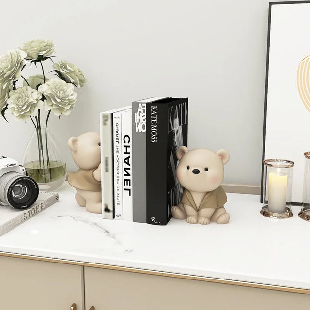 Milo Bear Bookend Decorative Figurine in Cream Finish