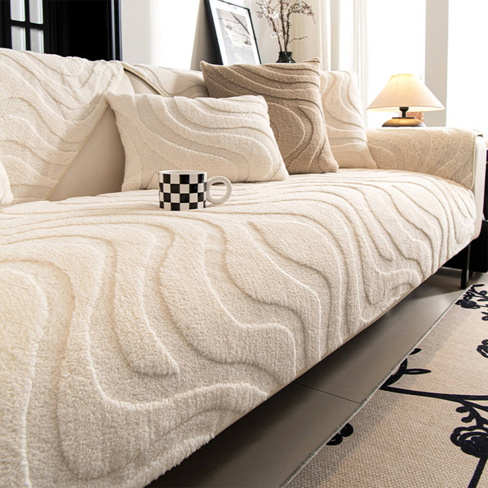 Warm Plush Curved Jacquard Non-Slip Sofa Protector Cover