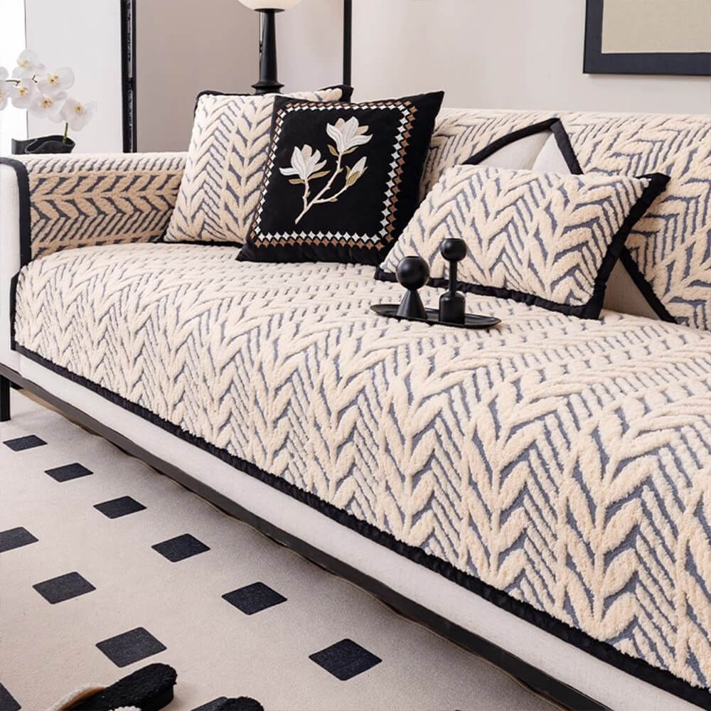 Premium Warm Wheat-Ear Plush Anti-Slip Couch Cover