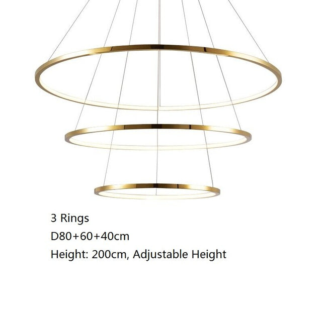 Vienna Chandelier – Modern LED Pendant Light with Stainless Steel & Gold Finish | Adjustable Hanging Length, Perfect for High Ceilings