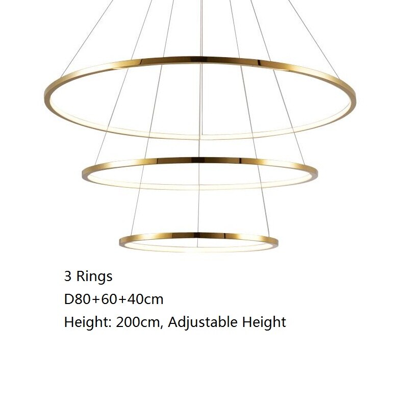 Vienna Chandelier – Modern LED Pendant Light with Stainless Steel & Gold Finish | Adjustable Hanging Length, Perfect for High Ceilings