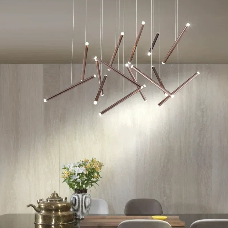 Whimsical Flora Chandelier – Luxury LED Pendant Light with Round Tube Design | Black, Gold & Brown Finishes, Perfect for Lofts & Villas