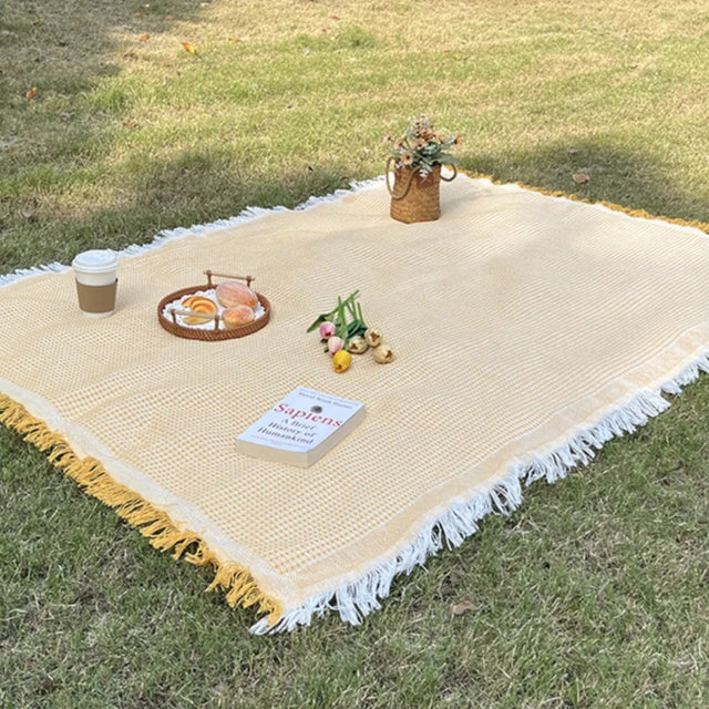 Picnic Blanket with Tassel Camping Mat Lawn Pad for Outdoor Travel Portable Knitting Tablecloth Nap Bedspread-2