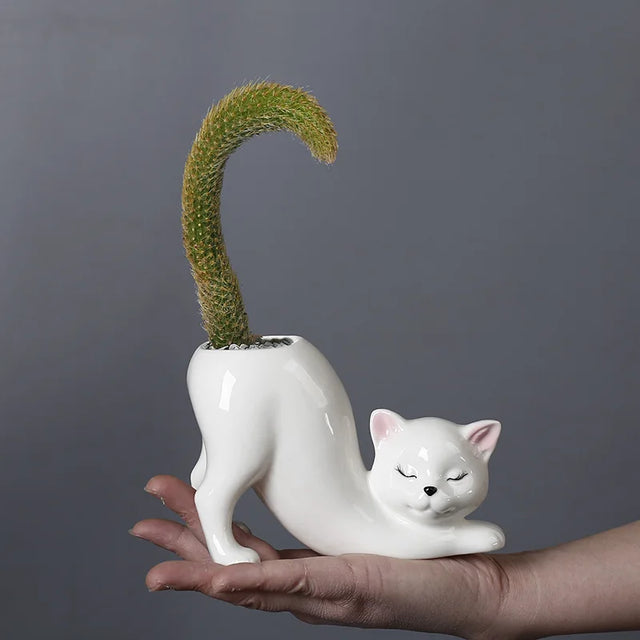 Cute Cat Flower Pot - Glazed Porcelain Succulent Planter