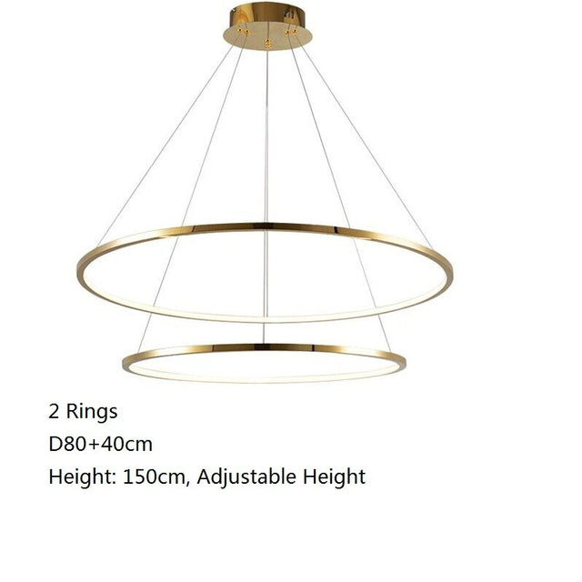 Vienna Chandelier – Modern LED Pendant Light with Stainless Steel & Gold Finish | Adjustable Hanging Length, Perfect for High Ceilings