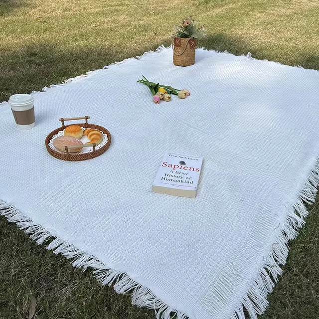 Variant image for Picnic Blanket with Tassel Camping Mat Lawn Pad for Outdoor Travel Portable Knitting Tablecloth Nap Bedspread-3