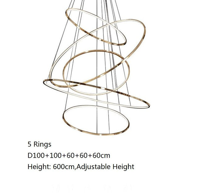 Vienna Chandelier – Modern LED Pendant Light with Stainless Steel & Gold Finish | Adjustable Hanging Length, Perfect for High Ceilings