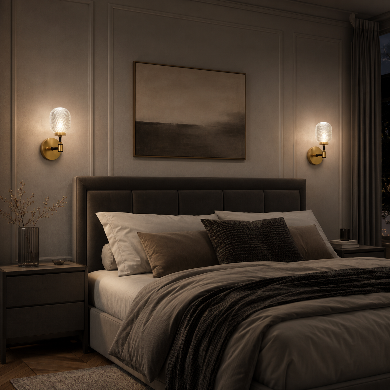 Crystal Acrylic Wall Sconce, Vintage Brass Bedside Wall Light