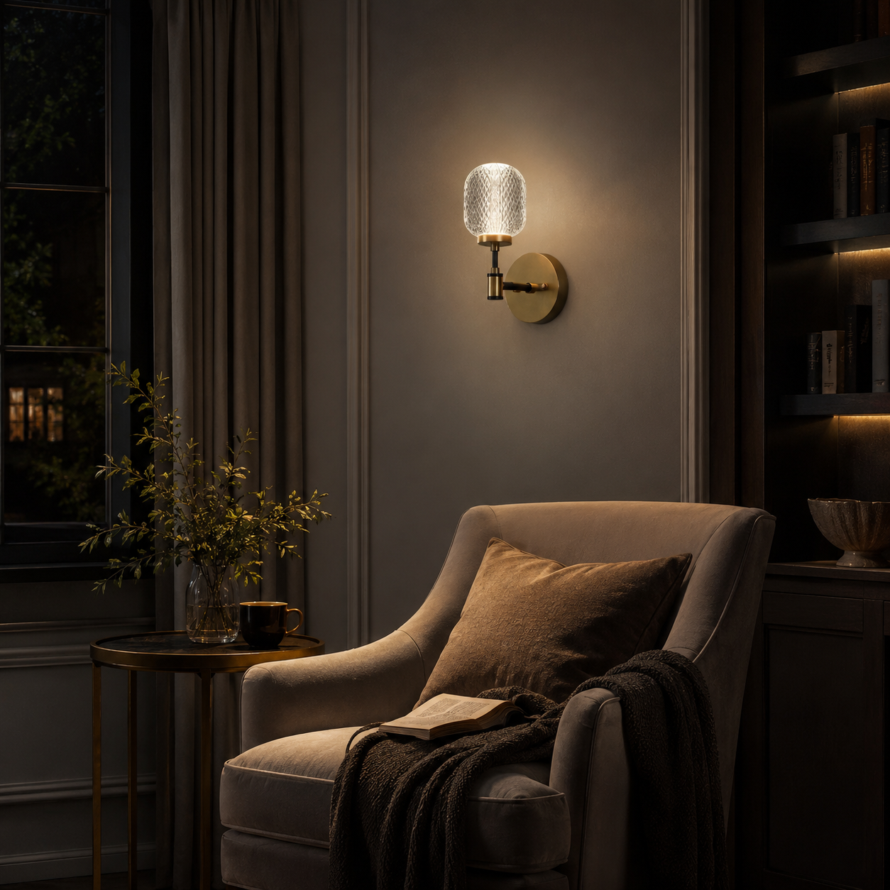 Crystal Acrylic Wall Sconce, Vintage Brass Bedside Wall Light