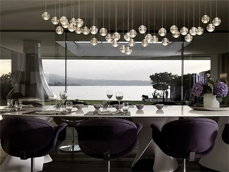 Polar Chandelier – Modern LED Pendant Light with Stainless Steel Frame & Glass Balls